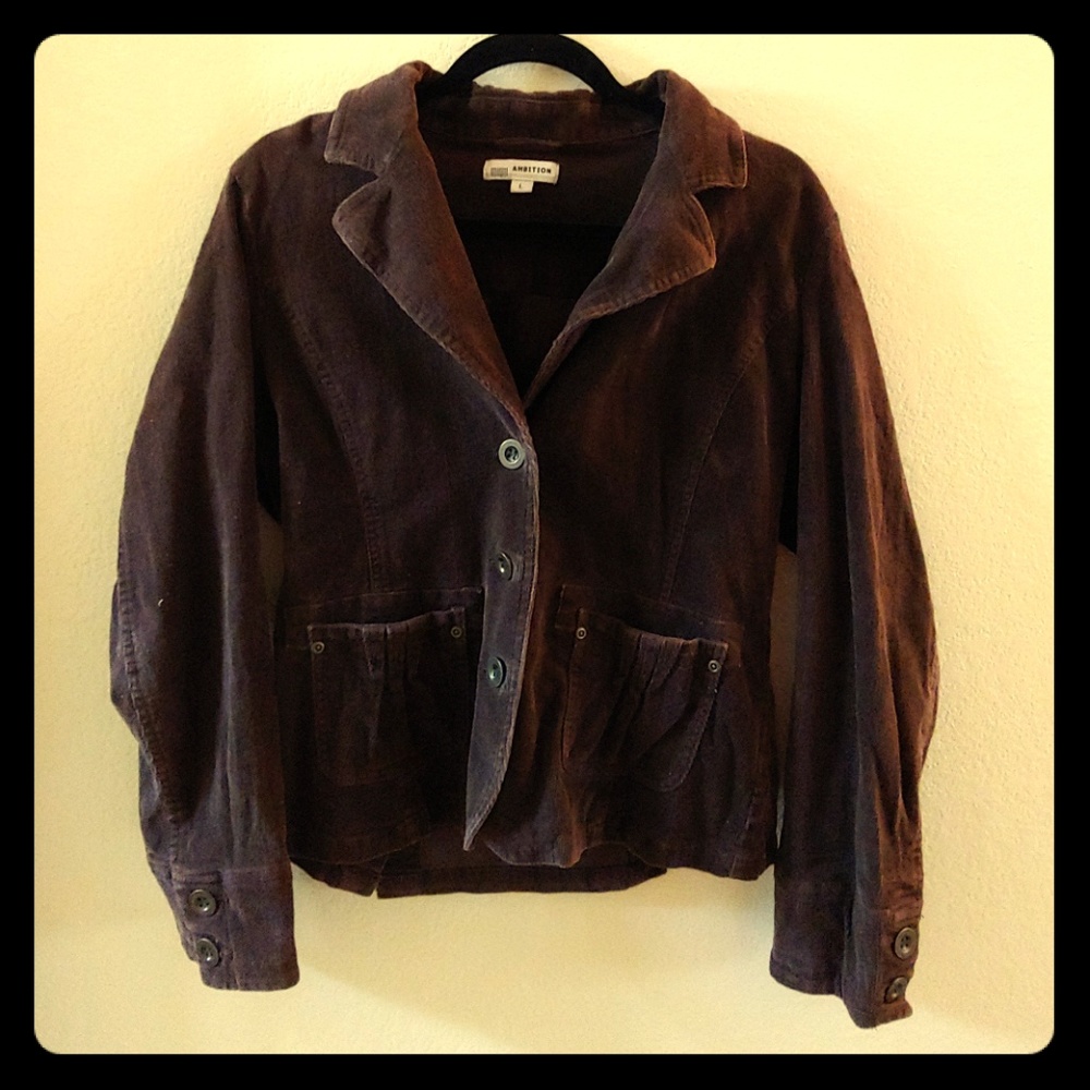Collared suede button down jacket-Brown